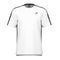 The HEAD Vision Slice Men's Padel T-Shirt in white is designed with black accents on the shoulders and sides, featuring a small black logo on the left chest. This shirt offers short sleeves, a classic crew neck, and a mesh back to enhance moisture transfer, providing all-day comfort.