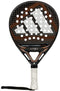 The adidas Cross It Carbon Ctrl 2026 Padel Racket - Black features a black and brown carbon fiber design with white holes, white grip, wrist strap, geometric accents, and “CROSS IT CARBON CTRL” on its face.