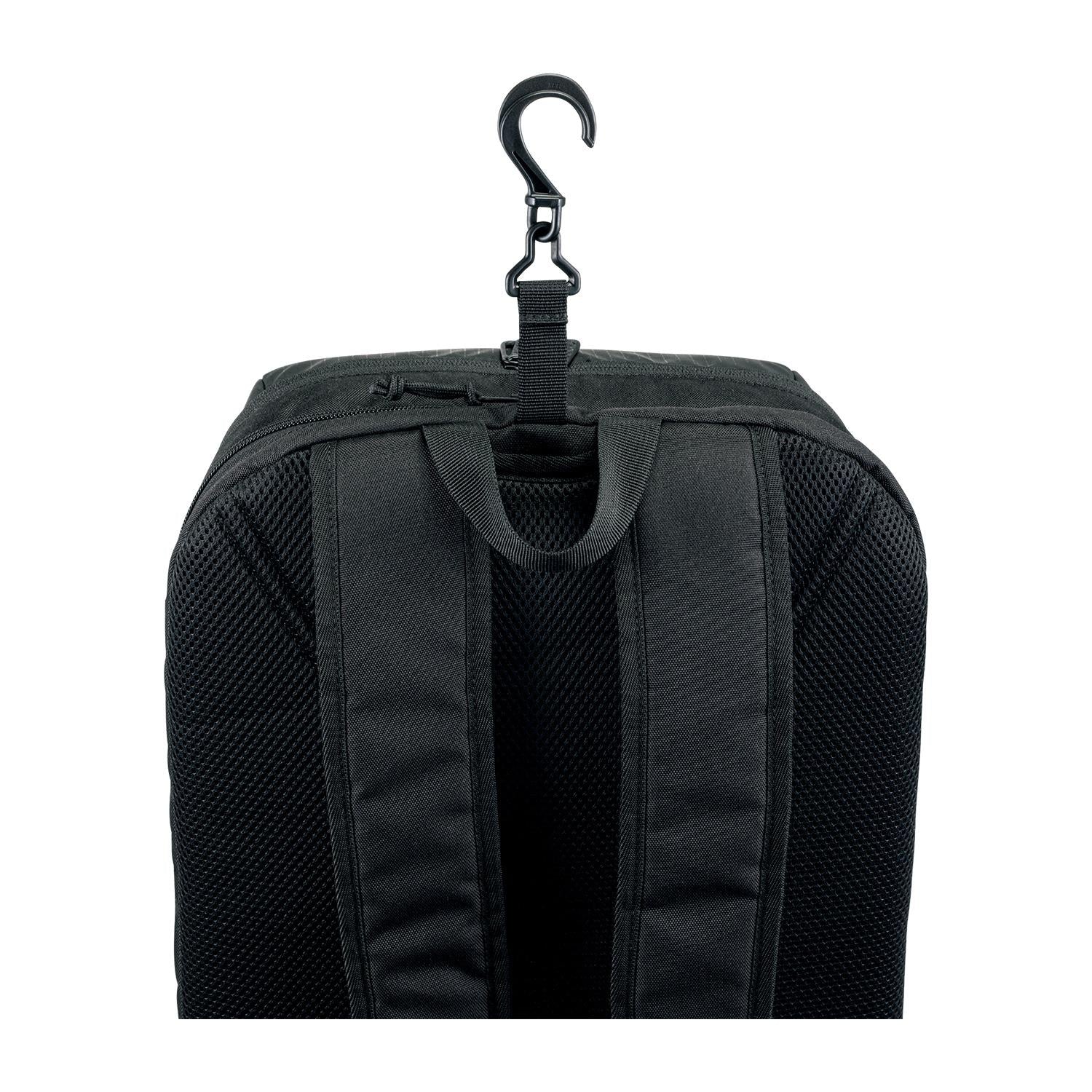 Close-up of the Yonex 42512EX Team Padel Backpack - Grey/Black from the back, highlighting its padded shoulder straps. A top hook allows easy hanging post-game. Its textured fabric offers enhanced grip and comfort, perfect for racket sports aficionados.