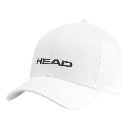 The HEAD Promotion Cap - White, crafted from soft cotton, showcases the "HEAD" logo embroidered in black on the front. This cap features a user-friendly velcro strap for effortless adjustment.