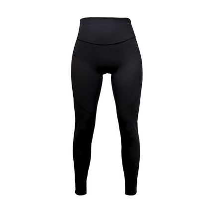 The Yonex YL2024 Women's Padel Leggings in black feature a sleek, form-fitting design, crafted from moisture-wicking fabric. Ideal for both athletic and casual wear, they blend style and performance on a plain white background.