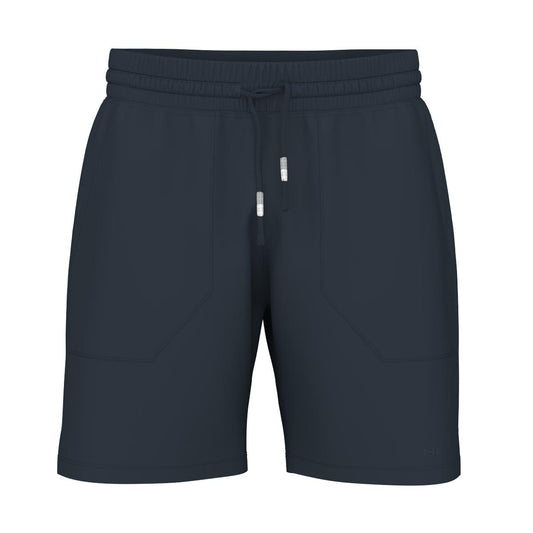 The HEAD Performance Mens Play Padel Shorts in navy boast an elastic waistband, drawstring, and two front pockets. Featuring Moisture Transfer Microfiber technology for enhanced performance, their sleek design and relaxed fit make them perfect for both sports and casual wear.