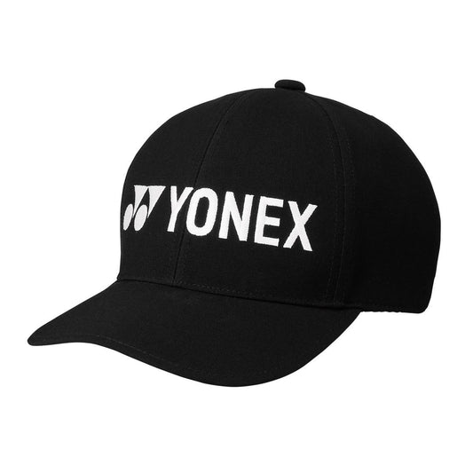 The Yonex 40063 Padel Cap in black showcases a bold logo and white text on the front, crafted with sweat-wicking fabric to provide exceptional comfort.