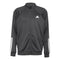 A black ADIDAS Men's 3 Stripe Knit Padel Jacket with sporty 3-stripe detailing on the sleeves and a small white adidas logo on the left chest.