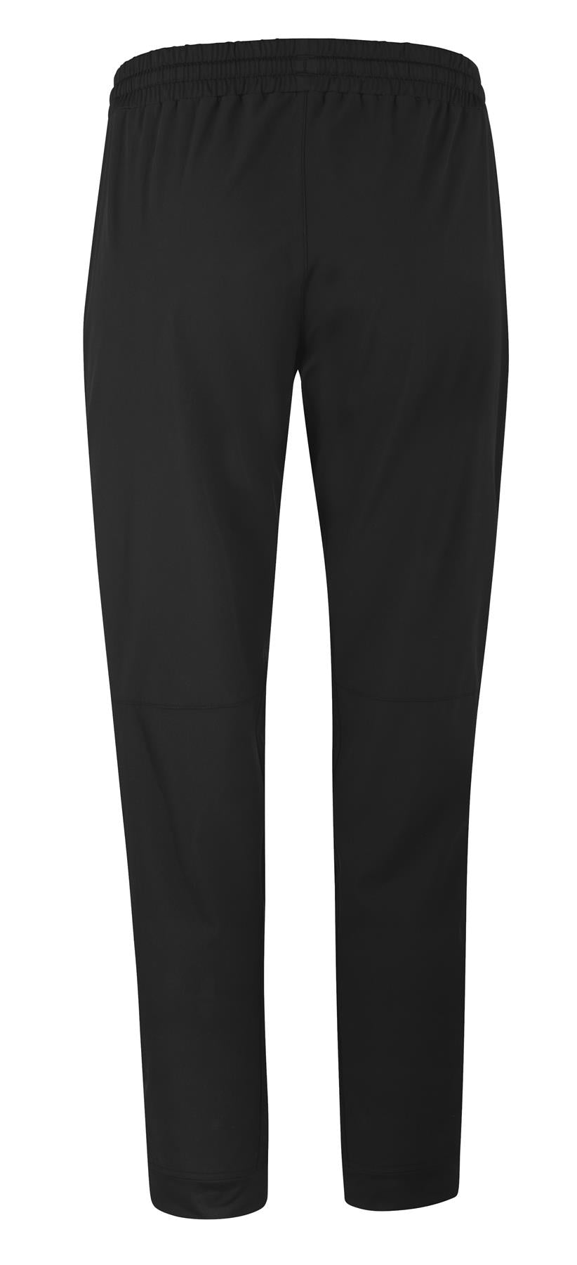 The Babolat Play Men's Padel Pants in black are designed with a straight leg cut and incorporate 360 Motion technology. Made from smooth, lightweight Fiber Dry fabric, they feature an elastic waistband for added comfort and are stylishly displayed from the back.