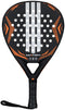 The adidas Match Black 2026 Padel Racket - Black / Orange has a teardrop shape, white holes, black handle with wrist strap, and "MATCH" in white on the face—ideal for beginners.