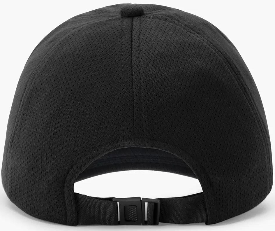 The Yonex 40125EX Padel Cap in black, by Yonex, is shown from the back with a curved brim, adjustable plastic buckle, and lightweight breathable mesh-like fabric for comfort.