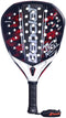 The Babolat Technical Viper 3.0 Padel Racket features a black, red, and white design with a carbon power layer, teardrop shape, textured surface with holes, black grip handle, and prominent Babolat branding on the face.