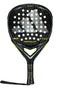The adidas Arrow Hit 2026 Padel Racket features a black and yellow design, perforated face, intelligent balance system, wrapped handle with yellow dots, and a wrist strap at the bottom.