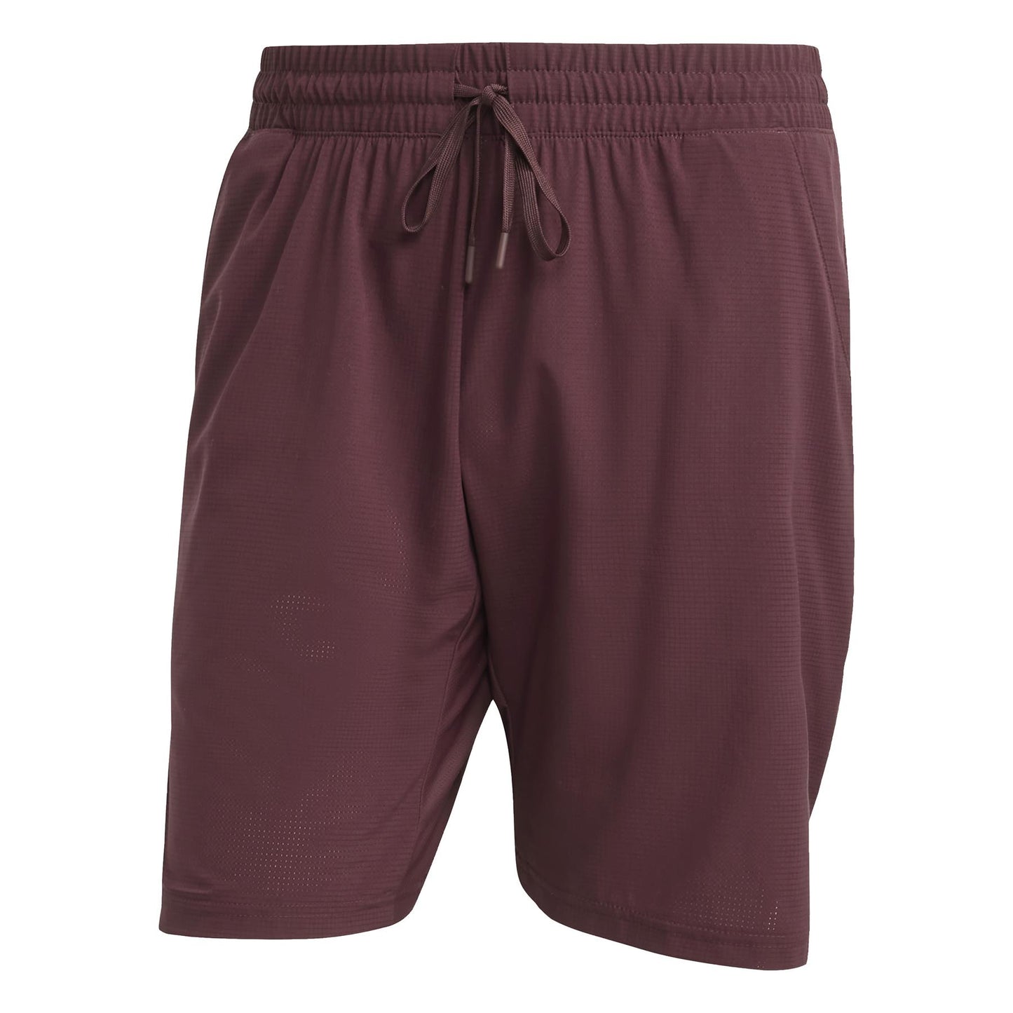 The ADIDAS Ergo Mens Padel Shorts - Ruby by adidas have an elastic waistband with a drawstring, are crafted from lightweight, breathable recycled materials ideal for sports or casual wear, and boast a stylish subtle textured pattern.