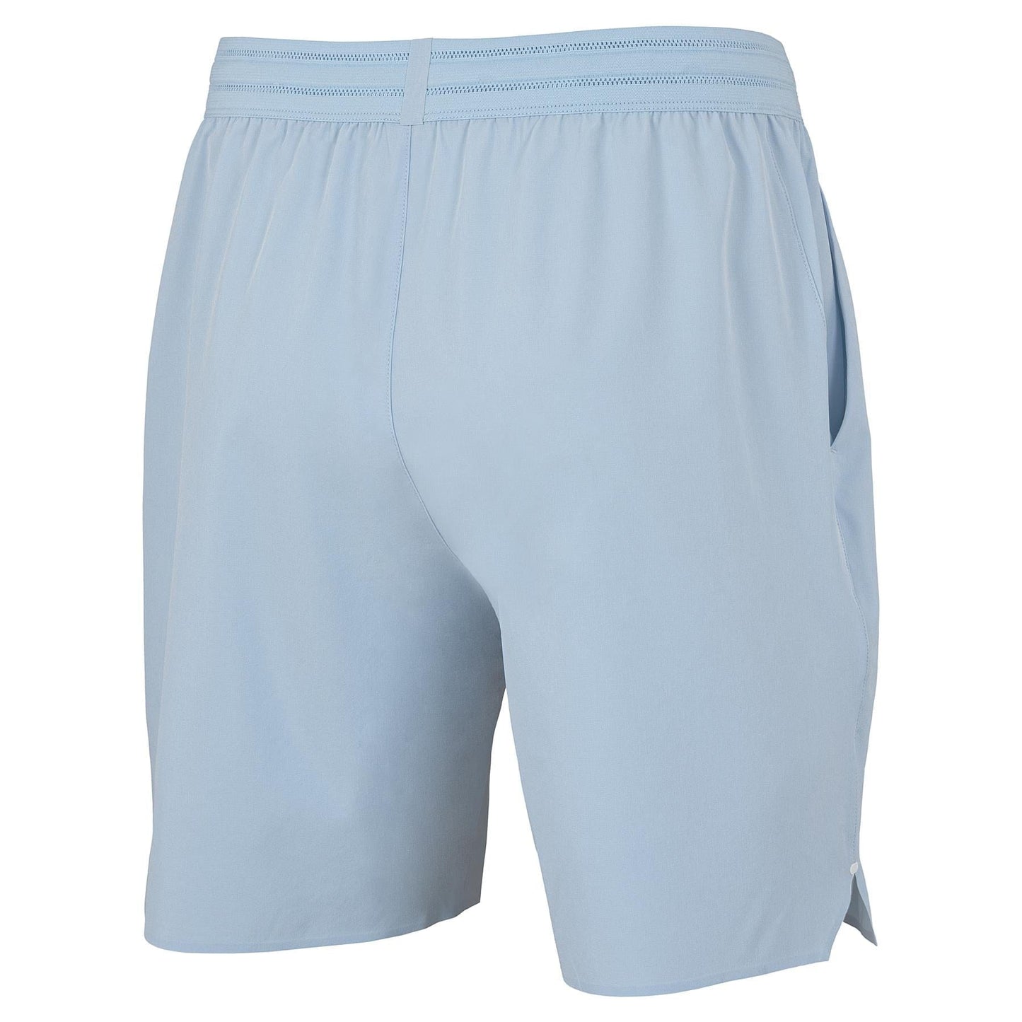 Tecnifibre Team Stretch Mens Padel Shorts in Glacier Blue, featuring an elastic waistband and side pockets. Shown from the back on a white background, the smooth and lightweight fabric is ideal for active sports.