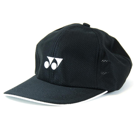 The Yonex W341 Padel Cap - Black showcases a black baseball style with a textured finish and a prominent white Yonex logo on the front. The visor is highlighted by an elegant white trim along the edge, and it is made from sweat-wicking material to ensure comfort both on and off the court.