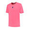 The K-Swiss Hypercourt Men's Melange 3 Padel T-Shirt in bright pink is designed for performance players, featuring a round neckline with a navy and red striped inner band and a small navy and white emblem on the left chest. It has short sleeves and a clean design, perfect for any men's padel match.