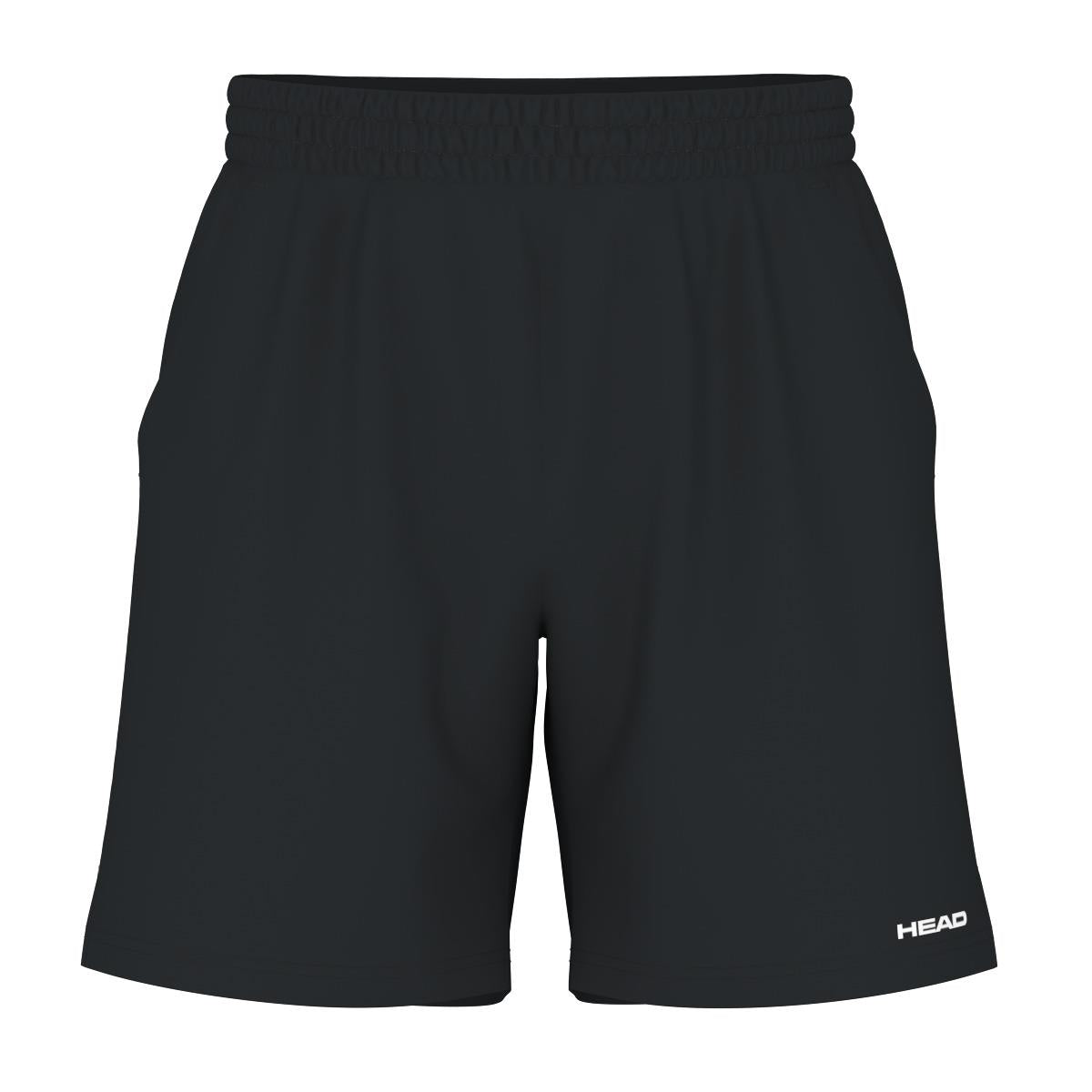 Achieve optimal performance with the HEAD Vision Power Men's Padel Shorts. These black athletic shorts are equipped with an elastic waistband, side pockets, and 4-way stretch technology to ensure maximum flexibility. The brand name "HEAD" is elegantly printed in white on the lower left leg for a stylish accent.