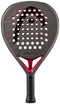 The HEAD Coello Motion 2026 Padel Racket features a teardrop shape, black and gray design with red accents, circular center holes, and displays the HEAD logo plus "COELLO MOTION," inspired by Arturo Coello’s style.