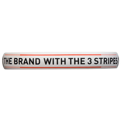 A white inflatable, adorned with the striking black phrase "THE BRAND WITH THE 3 STRIPES," is an ideal match for beginner players due to its lightweight design, much like the ADIDAS Match Light 3.3 Padel Racket from adidas.