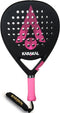 Karakal Air Lite 345 Pink Padel Racket with a pink triangular logo and a pink grip handle featuring a black wrist strap.