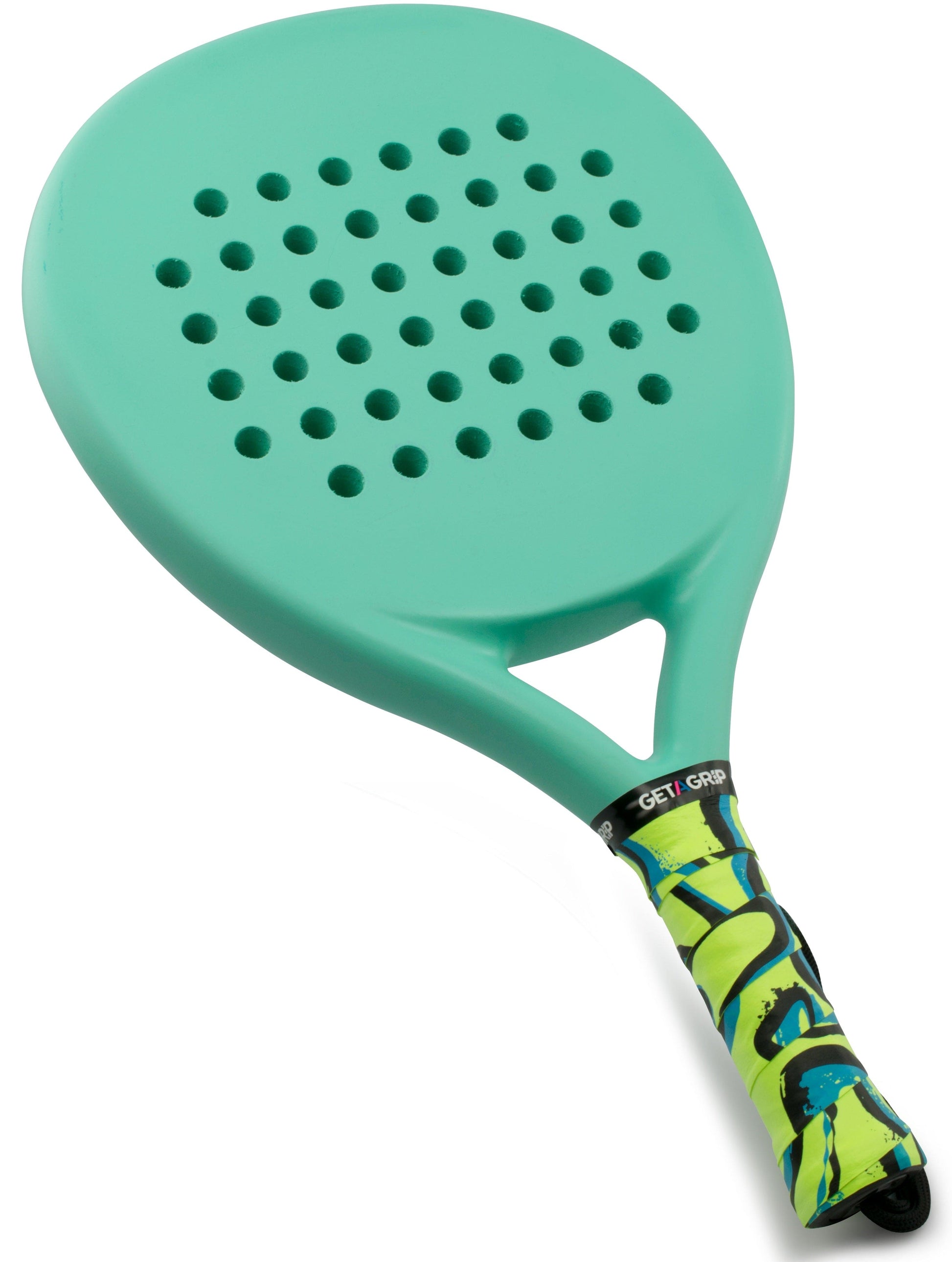 Get A Grip's "The Flow" Padel Overgrip features vibrant green and black patterns—ideal for upgrading your padel racket and a perfect gift for any enthusiast.