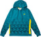 Introducing the Yonex YHD7 Unisex Padel Hoodie in Teal, featuring a striking geometric pattern, yellow side panels, a convenient front pocket, and a subtle yellow Yonex logo on the left chest. This standout piece from the Yonex Team Apparel collection is designed with a drawstring hood and long sleeves for both style and comfort.