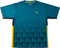 The Yonex YTM12 Mens Padel T-Shirt - Teal features short sleeves, a striking black geometric cube pattern, yellow side panels, and a small yellow Yonex logo on the left chest. Part of the latest Yonex team apparel collection, it is expertly designed to deliver both style and performance on and off the padel court.