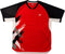 The Yonex YTM13 Mens Padel T-Shirt in red is a stylish short-sleeved option from Yonex, featuring contrasting black sleeves and white side panels, distinctive black, white, and gray diagonal brushstroke patterns on one side, and a small white Yonex logo on the upper chest—ideal for players seeking both performance and contemporary padel fashion.