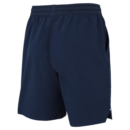 Tecnifibre Team Stretch Mens Padel Shorts in marine blue, shown from the back and side, feature a relaxed fit, elastic waistband, and smooth lightweight fabric—ideal for sports or casual wear.