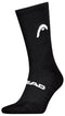 The HEAD Crew Padel Sock in black features a ribbed texture, moisture-wicking fabric, a white curved logo near the ankle, and "HEAD" in white across the top of the foot.