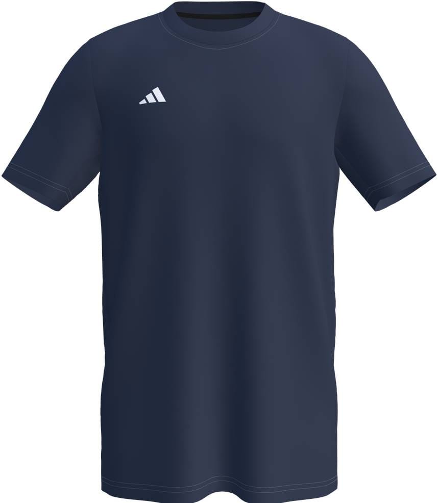 The ADIDAS Court Mens Padel T-Shirt - Navy features short sleeves and a white three-stripes logo on the left chest, offering a simple, classic design with no visible patterns or decorations.