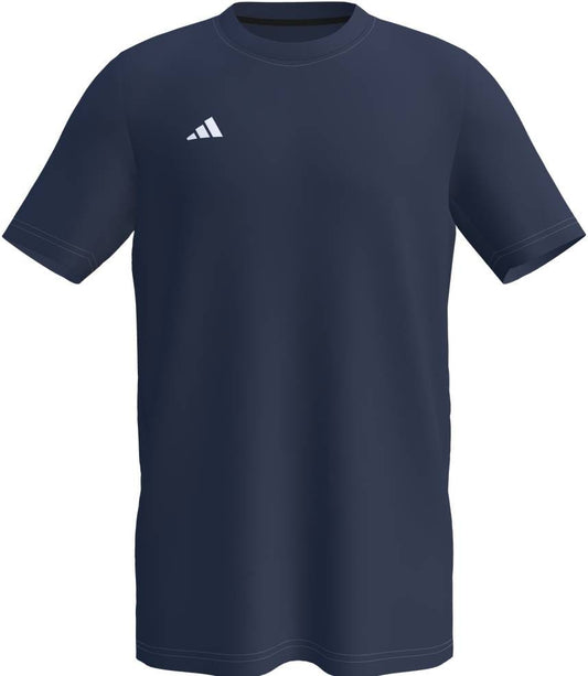The ADIDAS Court Mens Padel T-Shirt - Navy features short sleeves and a white three-stripes logo on the left chest, offering a simple, classic design with no visible patterns or decorations.