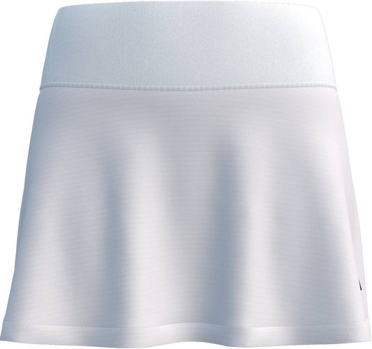 Front view of the ADIDAS Court Womens Padel Skirt - White by adidas, showcasing its wide waistband and flared hem—ideal for your court style. Shown in plain white on a white background.