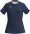The ADIDAS Court Womens Padel T-Shirt - Navy by adidas features an athletic fit, short sleeves, moisture-wicking fabric, and a white geometric logo on the left shoulder. Shown on a white background.