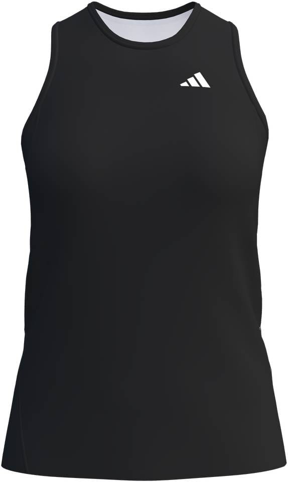 The ADIDAS Court Womens Padel Tank Top - Black by adidas is a sleeveless, moisture-wicking sports top with a white logo on the left chest, shown on a white background.