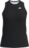 The ADIDAS Court Womens Padel Tank Top - Black by adidas is a sleeveless, moisture-wicking sports top with a white logo on the left chest, shown on a white background.