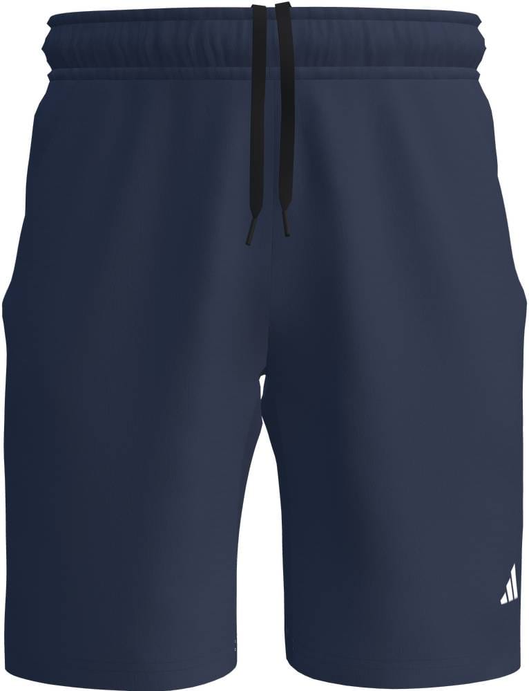 ADIDAS Court Woven Mens Padel Shorts - Navy by adidas feature an elastic waistband, black drawstring, side pockets, and a small white adidas logo on the lower left leg.