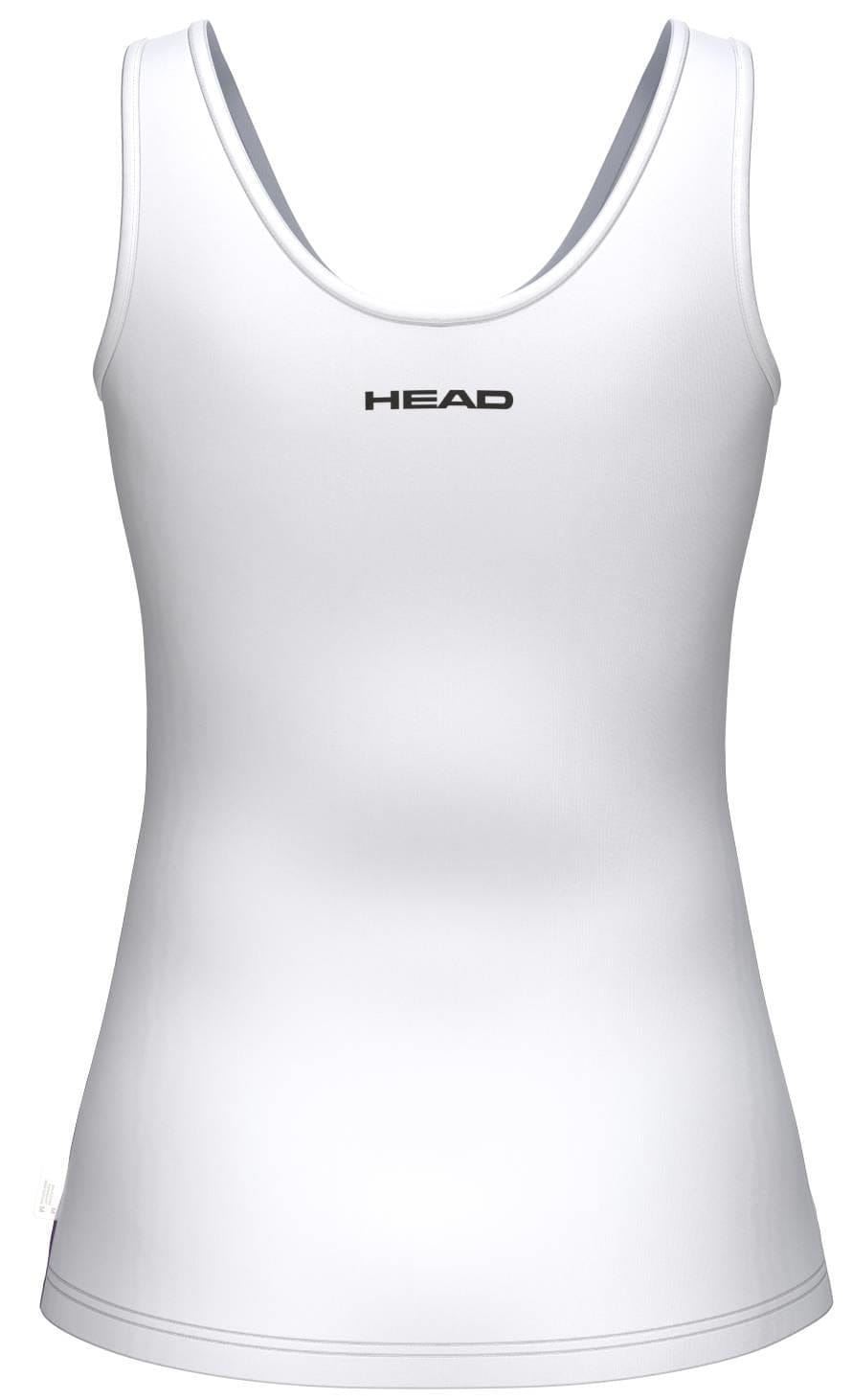 The HEAD Blur Womens Padel Tank Top - PUXU is a sleeveless, white tank shown from the back with "HEAD" in black across the upper back—ideal as moisture-wicking sportswear for any women's tennis tank top collection.