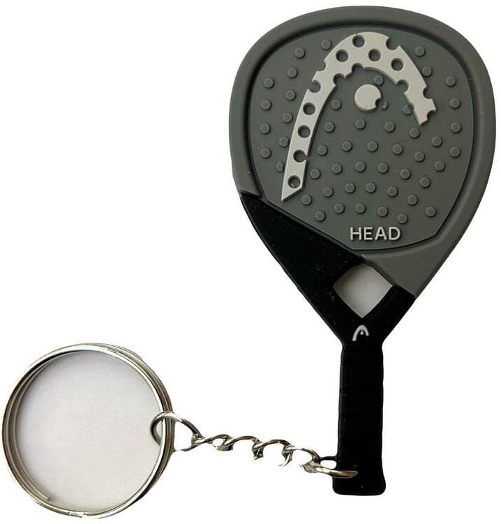 The HEAD Speed 2026 Padel Racket Keyring by HEAD features a gray racket with a black handle and logo, attached to a metal key ring by a short chain—a perfect padel gift.