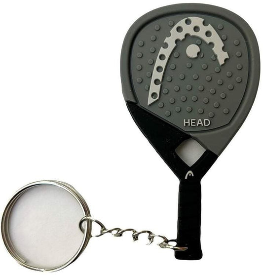 The HEAD Speed 2026 Padel Racket Keyring by HEAD features a gray racket with a black handle and logo, attached to a metal key ring by a short chain—a perfect padel gift.