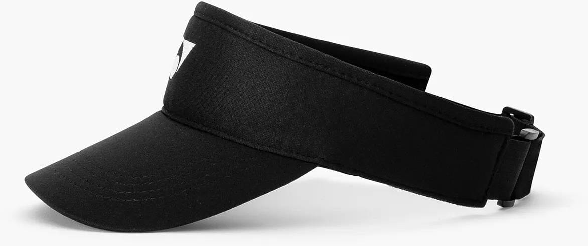 The Yonex 40126EX Padel Visor - Black is a breathable polyester visor with a curved brim, an adjustable strap at the back, and a small white front logo.