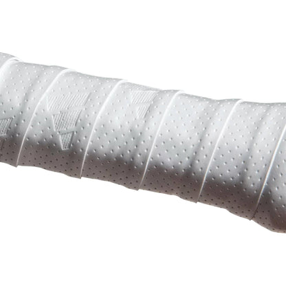Close-up of adidas ADIDAS Padel Overgrips (3 Pack) in white, featuring textured micro-perforations and embossed triangular patterns for improved comfort and performance.