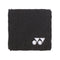 Introducing the Yonex AC493 Padel Wristband in black, crafted from terry cloth to ensure you stay cool and dry during intense activities. This stylish sweatband showcases a small white embroidered Yonex logo in the bottom right corner, featuring two circles and a triangle. Perfect for active days, it combines functionality with a sleek design.