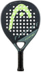 The HEAD Evo Extreme 2023 padel racket showcases a stylish black and green design with "EXTREME" and "FXTREME FWD" on its face, circular holes, Innegra technology for improved performance, and a comfortable black grip.