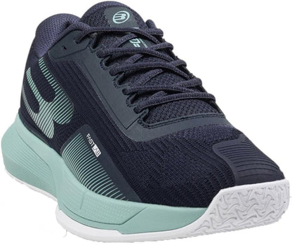The Bullpadel Neuron 26V Men's Padel Shoes in navy, designed for advanced players, feature a mesh upper, white sole, and stylized side logo—delivering style and performance for padel enthusiasts.