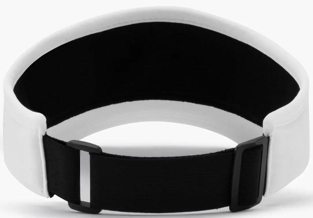 The Yonex 40126EX Padel Visor - White by Yonex features a lightweight, breathable black and white design with an adjustable strap and black buckle for easy fastening and a personalized fit.