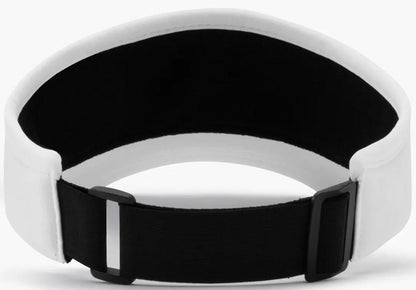 The Yonex 40126EX Padel Visor - White by Yonex features a lightweight, breathable black and white design with an adjustable strap and black buckle for easy fastening and a personalized fit.