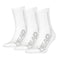 The HEAD Performance Padel Socks (3 Pack) in white, featuring the "HEAD" logo in gray along the side, provide both shock absorption and arch support, and are displayed neatly in a row against a plain white backdrop.