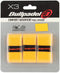 A pack of three Bullpadel GB-1200 Padel Overgrips - Yellow, labeled "Comfort / Absorbent," features cushioned grips in clear packaging with black, red, and white Bullpadel branding.