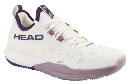 The HEAD Motion Pro 1.5 Womens Padel Shoes in Chalk White/Purple combine mesh details and a textured sole, offering top performance for padel players seeking quality on the court.