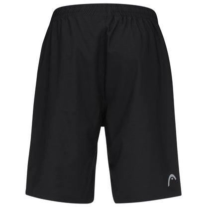The HEAD Club Bermudas Mens Padel Shorts in black feature an elastic waistband, a small white HEAD logo on the lower right leg, and a plain design without visible pockets or extra details. Breathable and ideal for sports.