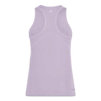 The back view of the ADIDAS Women's Club Padel Tank Top in pink shows a racerback design and small logo near the neckline. Made from recycled materials, it is smooth, lightweight, and features Climacool technology, making it perfect for athletic activities.