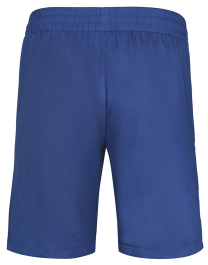 Sodalite Blue Babolat Play Men's Padel Shorts, featuring an elastic waistband and crafted from recycled polyester fabric, shown from the back.